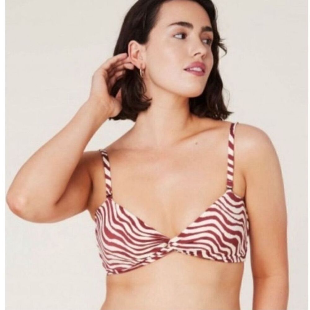 Andie Swim The Capri Bikini Top in Bias Stripe Truffle NWT Size Medium